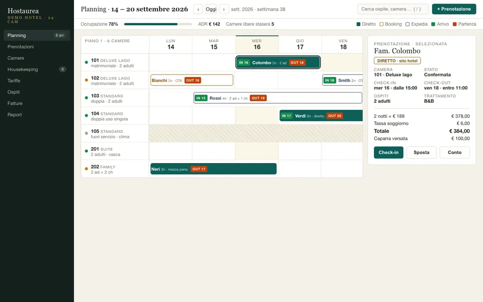 Interfaccia di HostAurea - planning alberghiero
